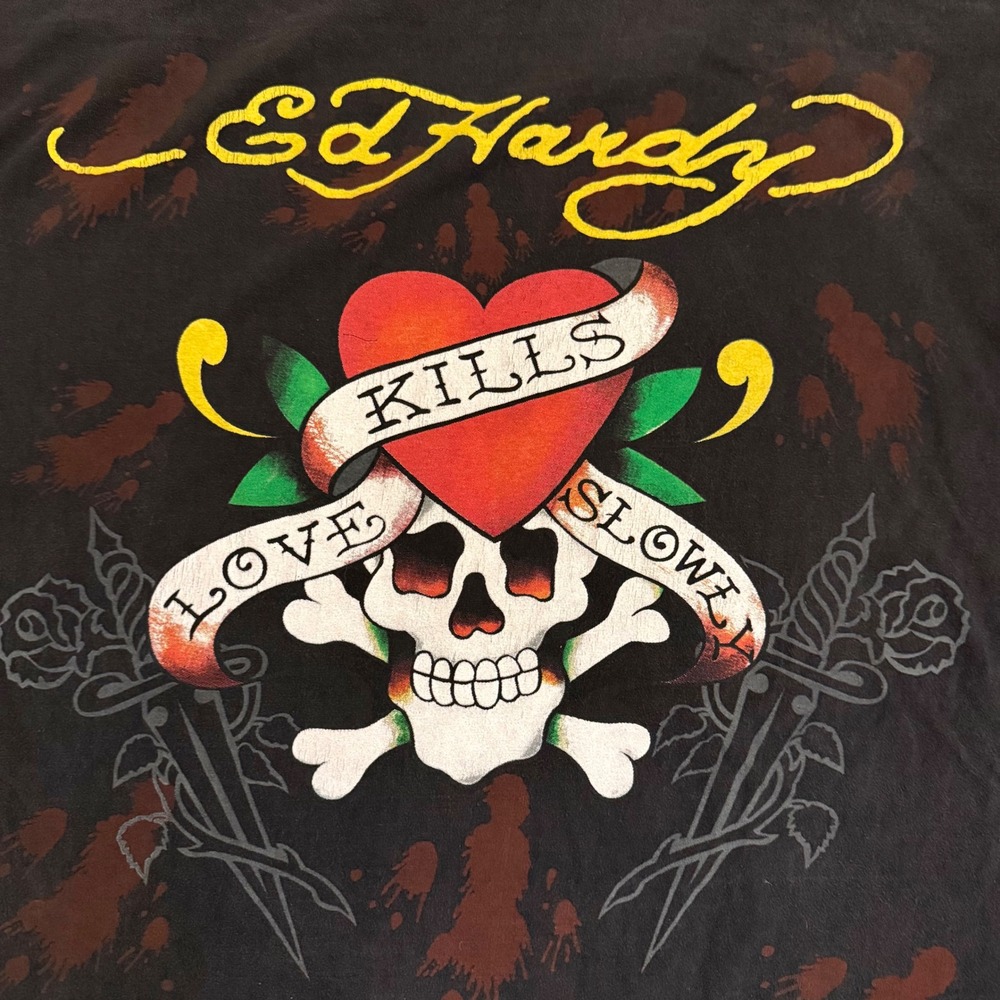 Ed Hardy Love Kills Slowly Skull Graphic T-Shirt Black 2XL Christian Audigier - Picture 4 of 8